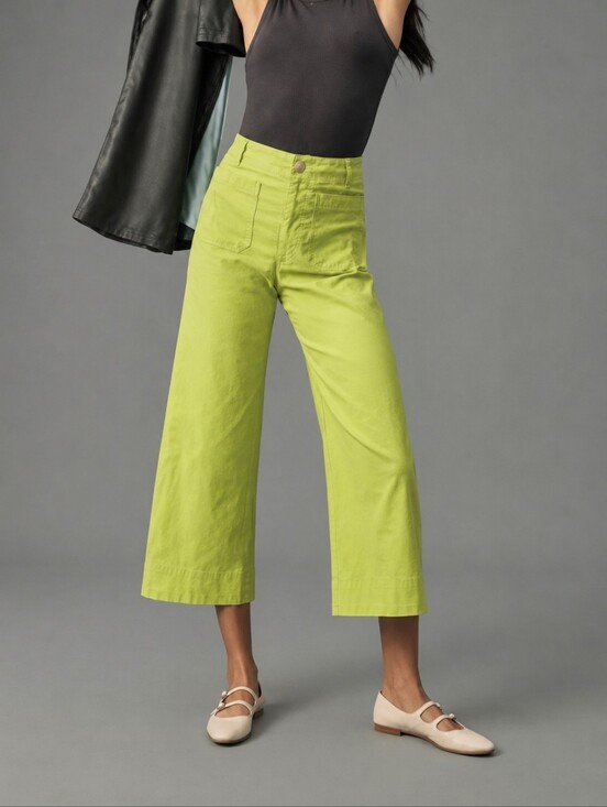 Maeve Pants - Maeve Colette Crop Wide Leg Pants Lime Green Magic Fabric 25